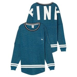 VS PINK Varsity Crew Sweatshirt Teal Marl NWT S